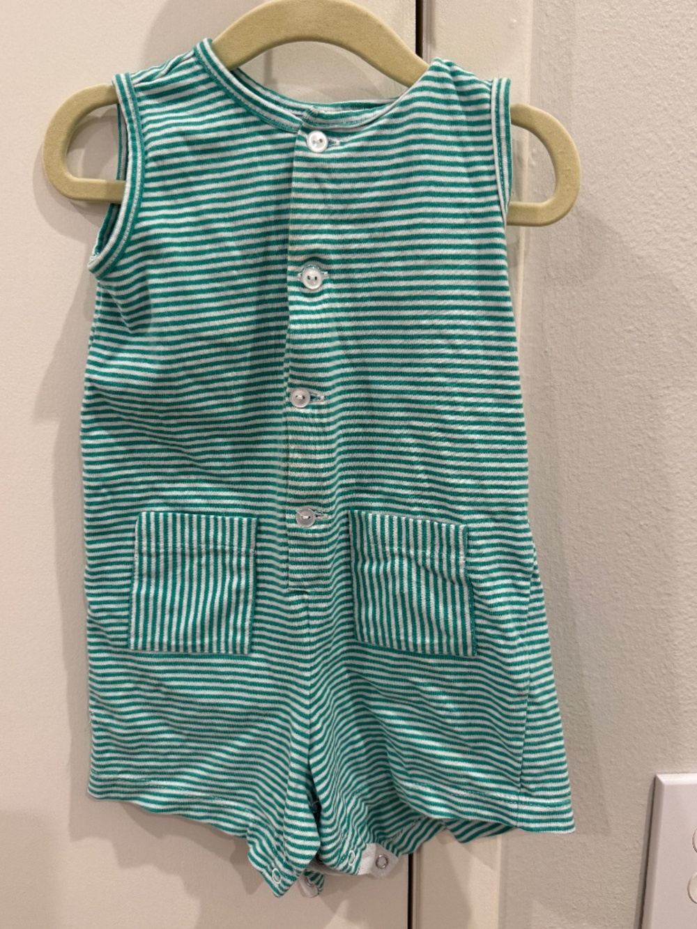 Bella Bliss Boys Green Stripped Sleeveless Romper 18 mo